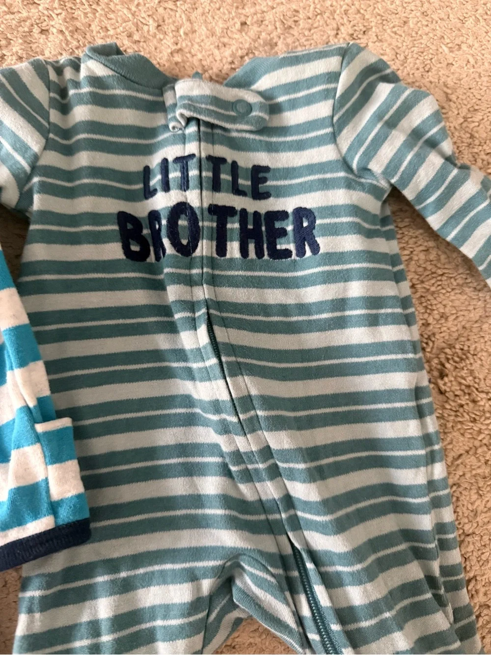 Striped Blue 'Little Brother' Footed One-Piece Pajama
